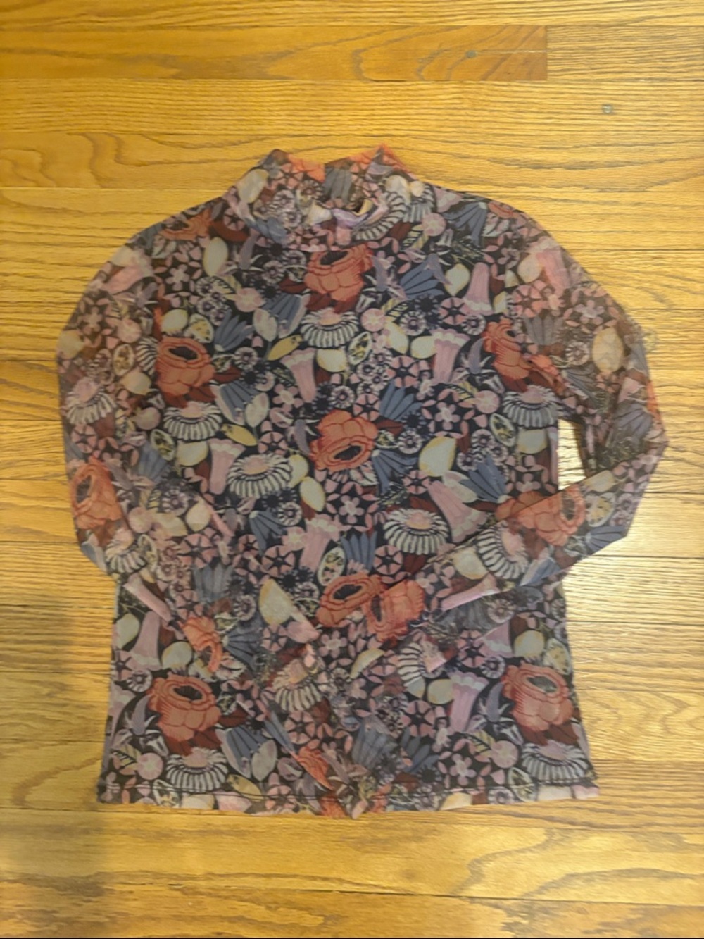 Sheer Floral Mock Neck Top in Multicolor